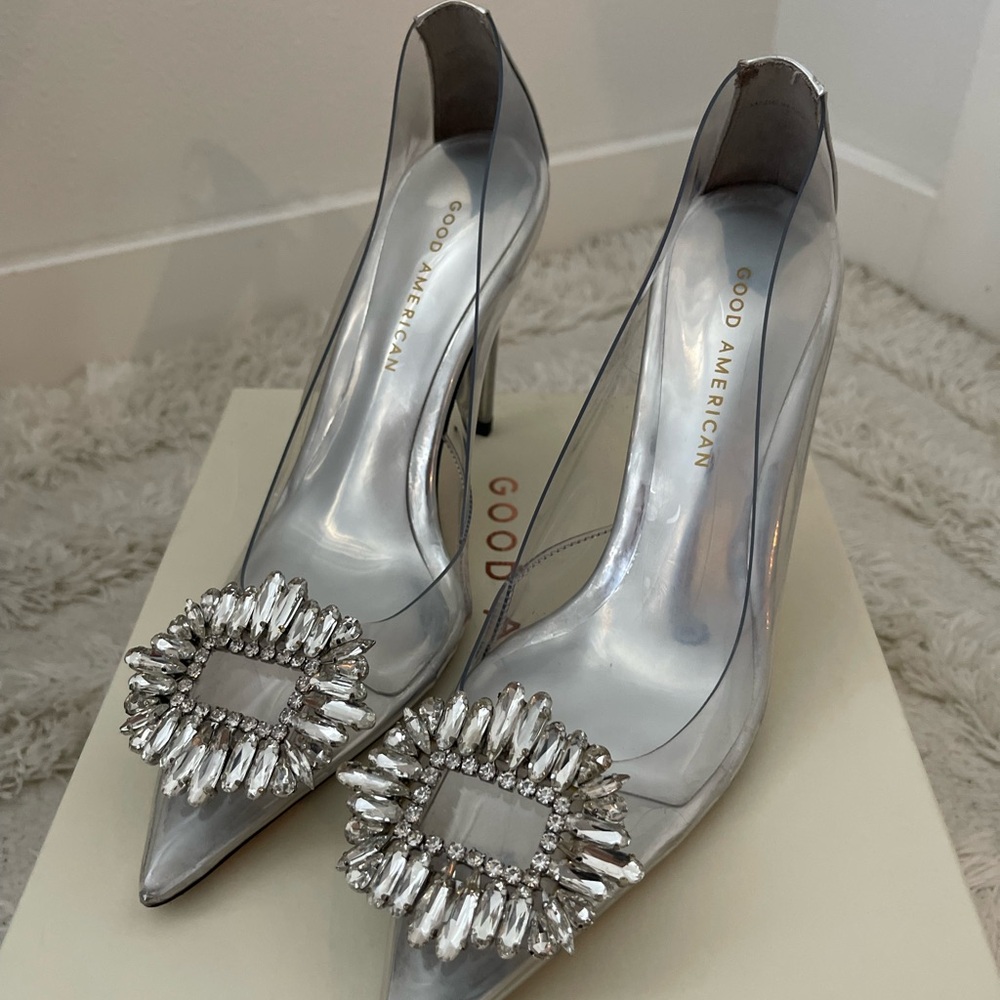 Good American Metallic Silver Heels